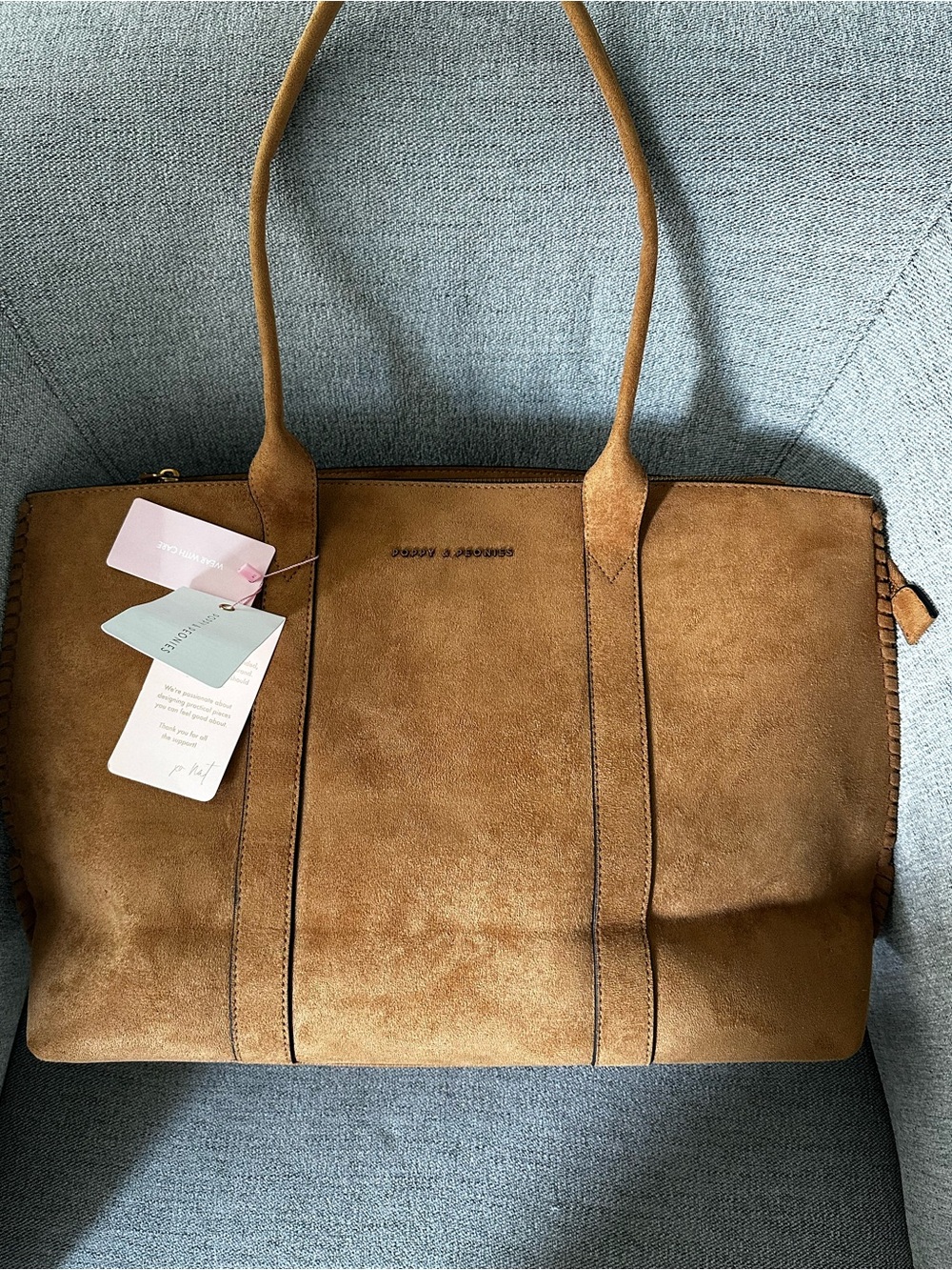Meadow Tote in Cognac Suede - Poppy and Peonies